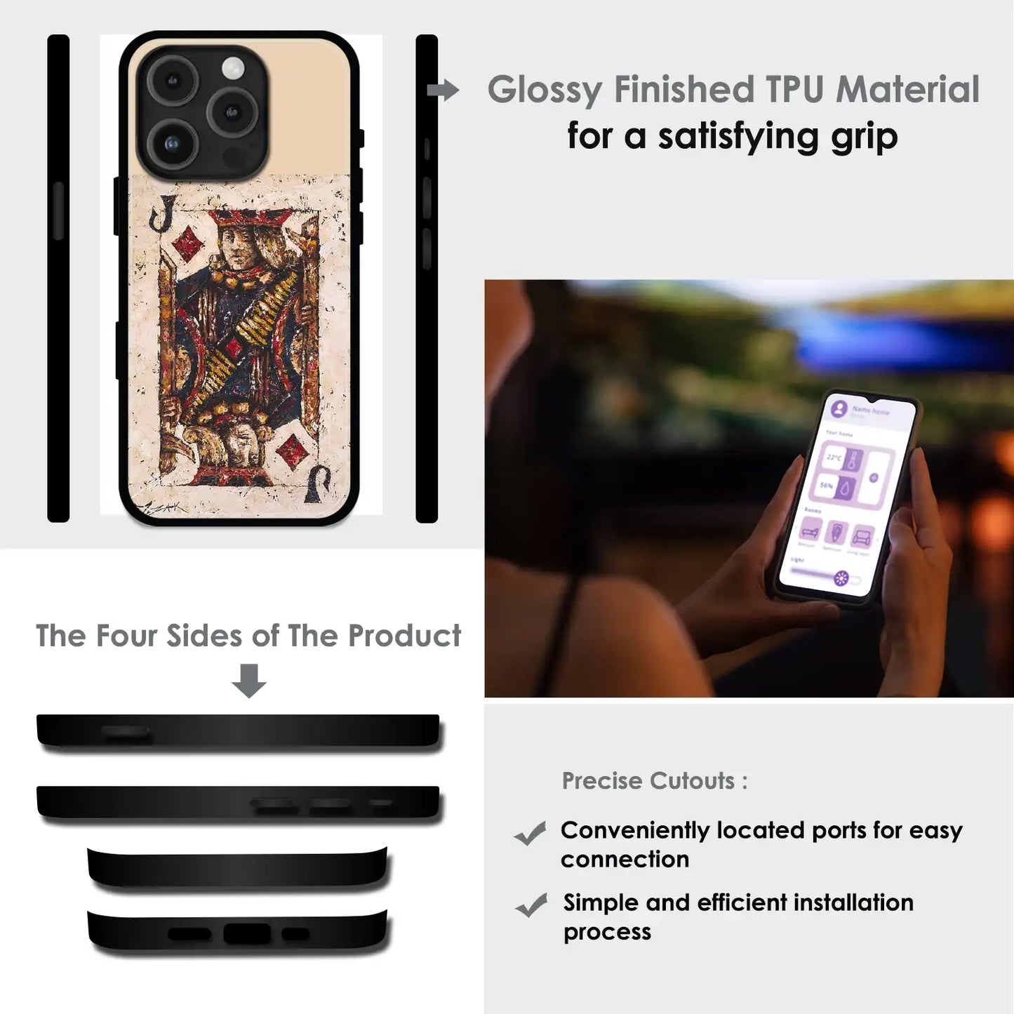 Vintage Playing Card King Art - Glossy Metal Silicone Case For Apple iPhone Infographic