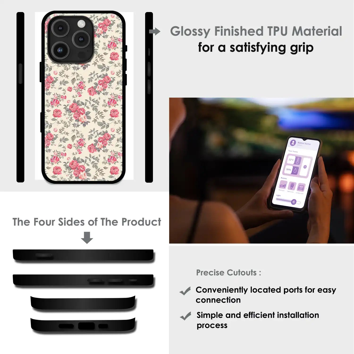Vintage Rose Meadow - Glossy Metal Silicone Case For Apple iPhone Infographic