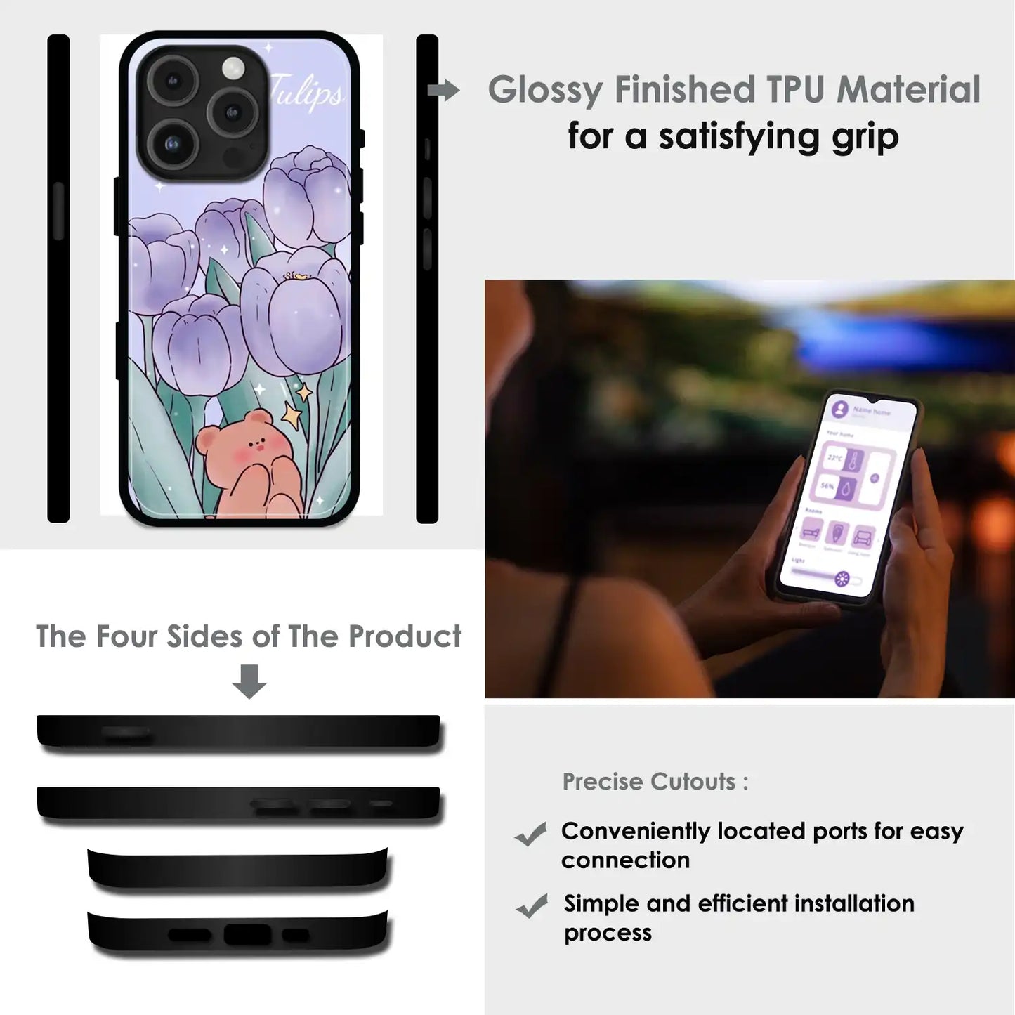 Tulip Bear Dreamscape - Glossy Metal Silicone Case For Apple iPhone Infographic