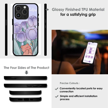 Tulip Bear Dreamscape - Glossy Metal Silicone Case For Apple iPhone Infographic