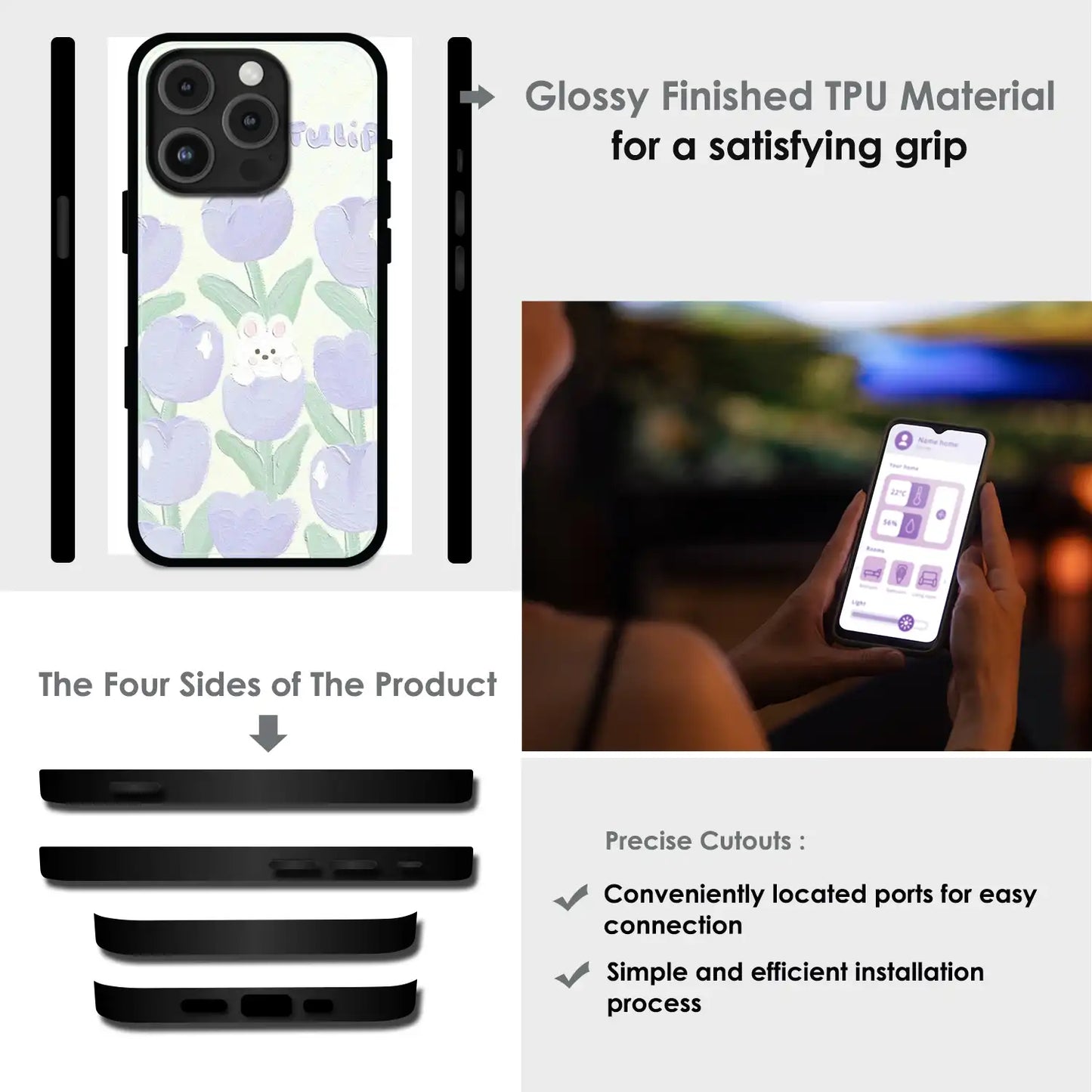 Cute Bunny Tulip - Glossy Metal Silicone Case For Apple iPhone Infographic