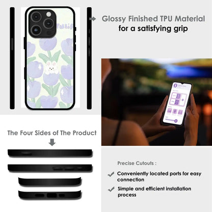Cute Bunny Tulip - Glossy Metal Silicone Case For Apple iPhone Infographic