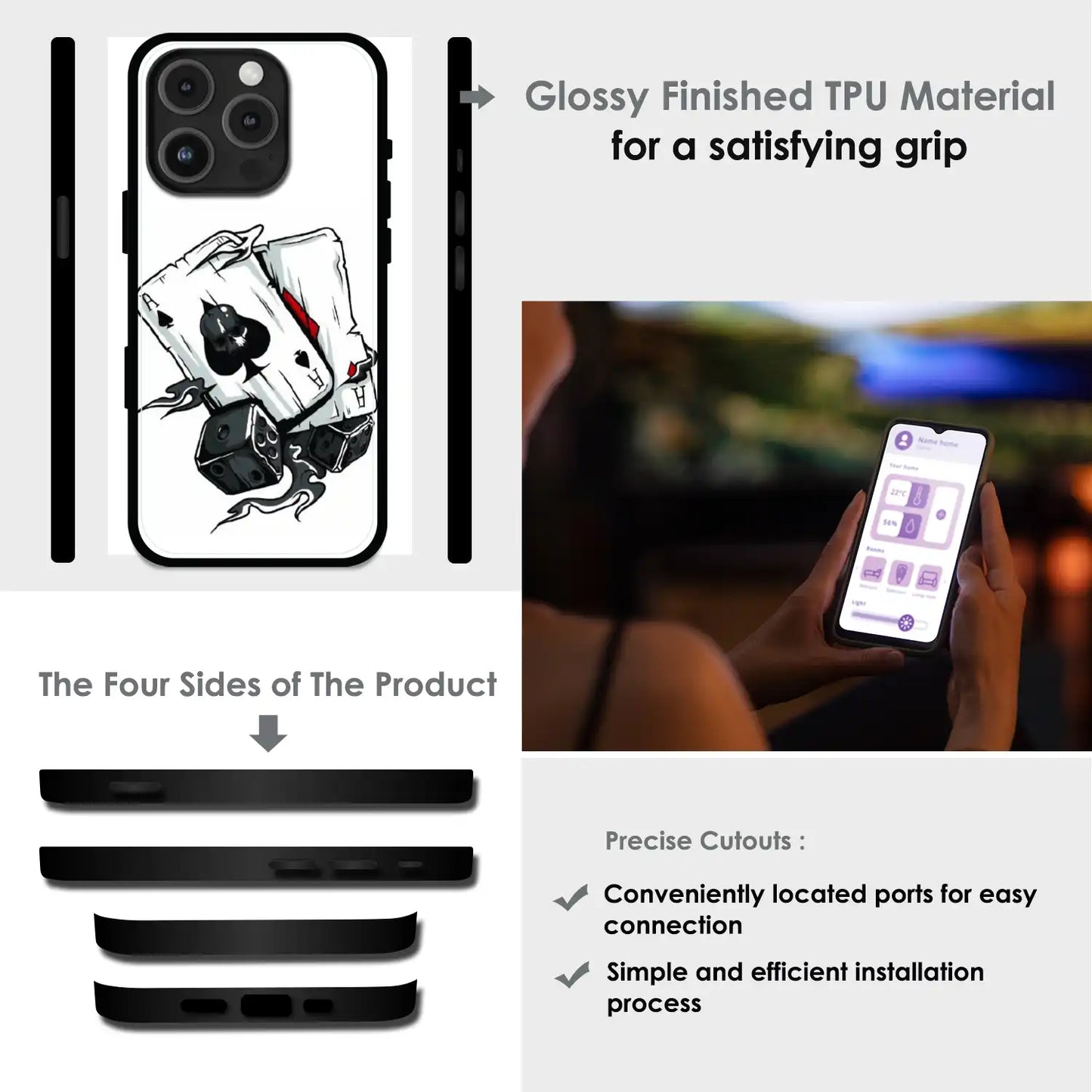 Aces & Dice - Glossy Metal Silicone Case For Apple iPhone Infographic