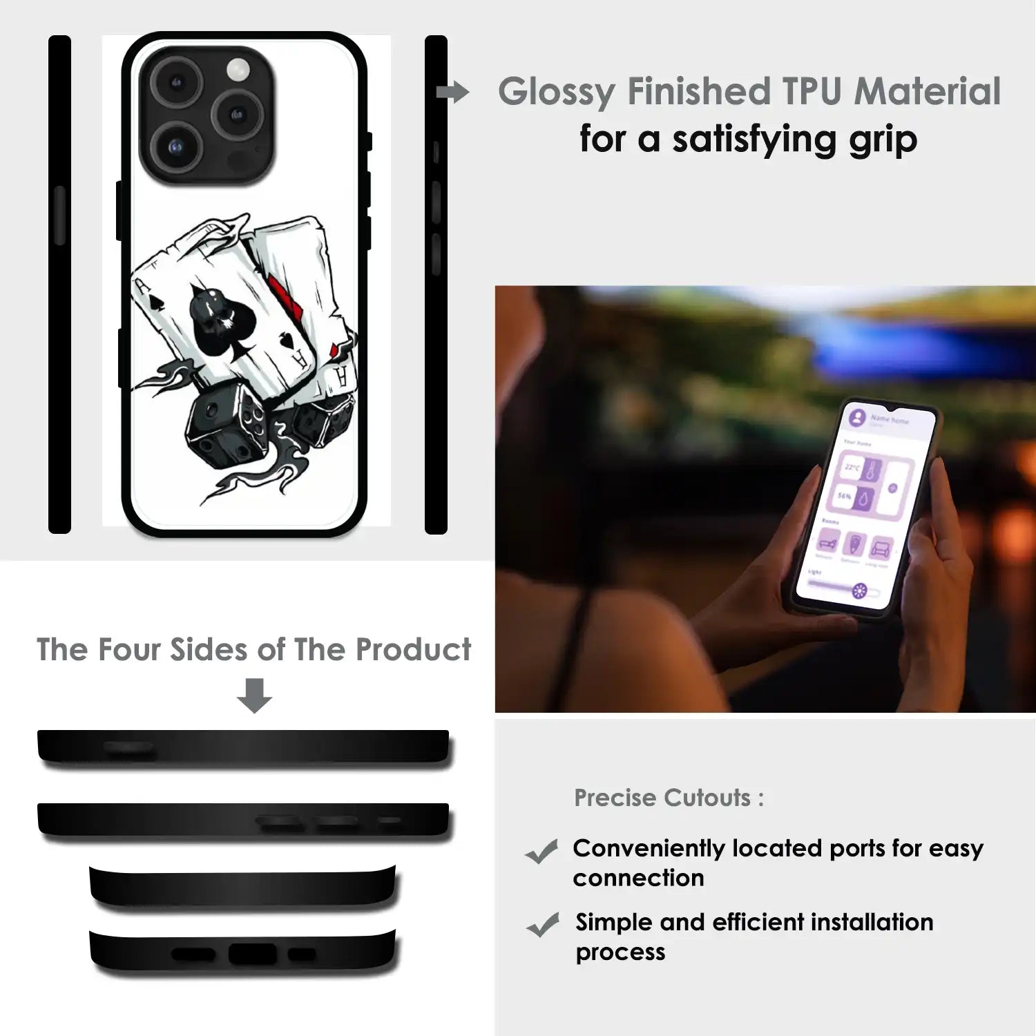 Aces & Dice - Glossy Metal Silicone Case For Apple iPhone Infographic