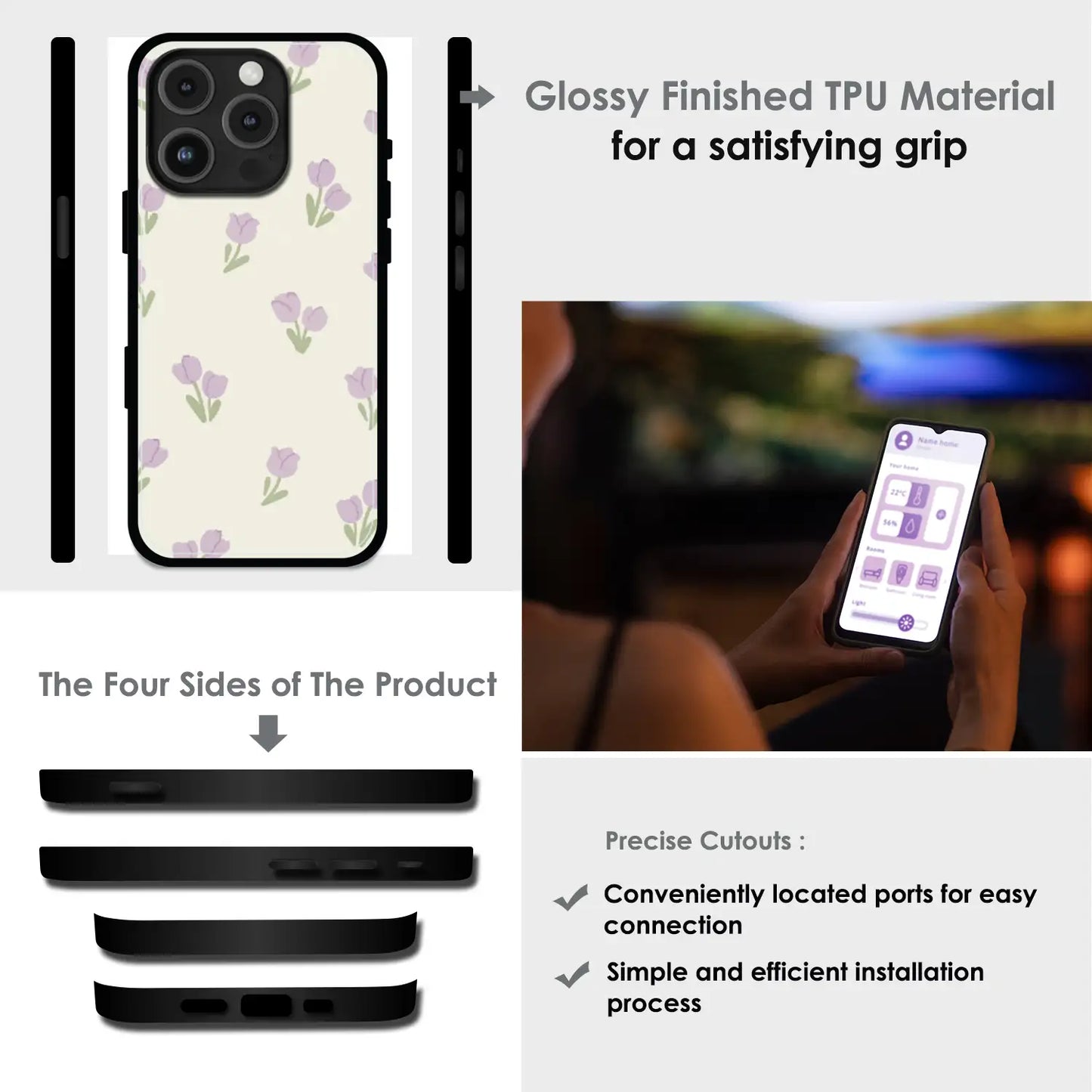 Minimal Tulip Pattern - Glossy Metal Silicone Case For Apple iPhone Infographic