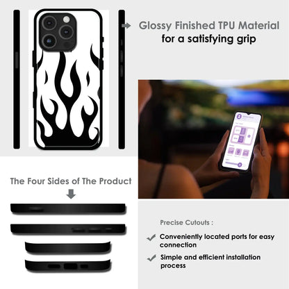 Monochrome Flame Art - Glossy Metal Silicone Case For Apple iPhone Infographic