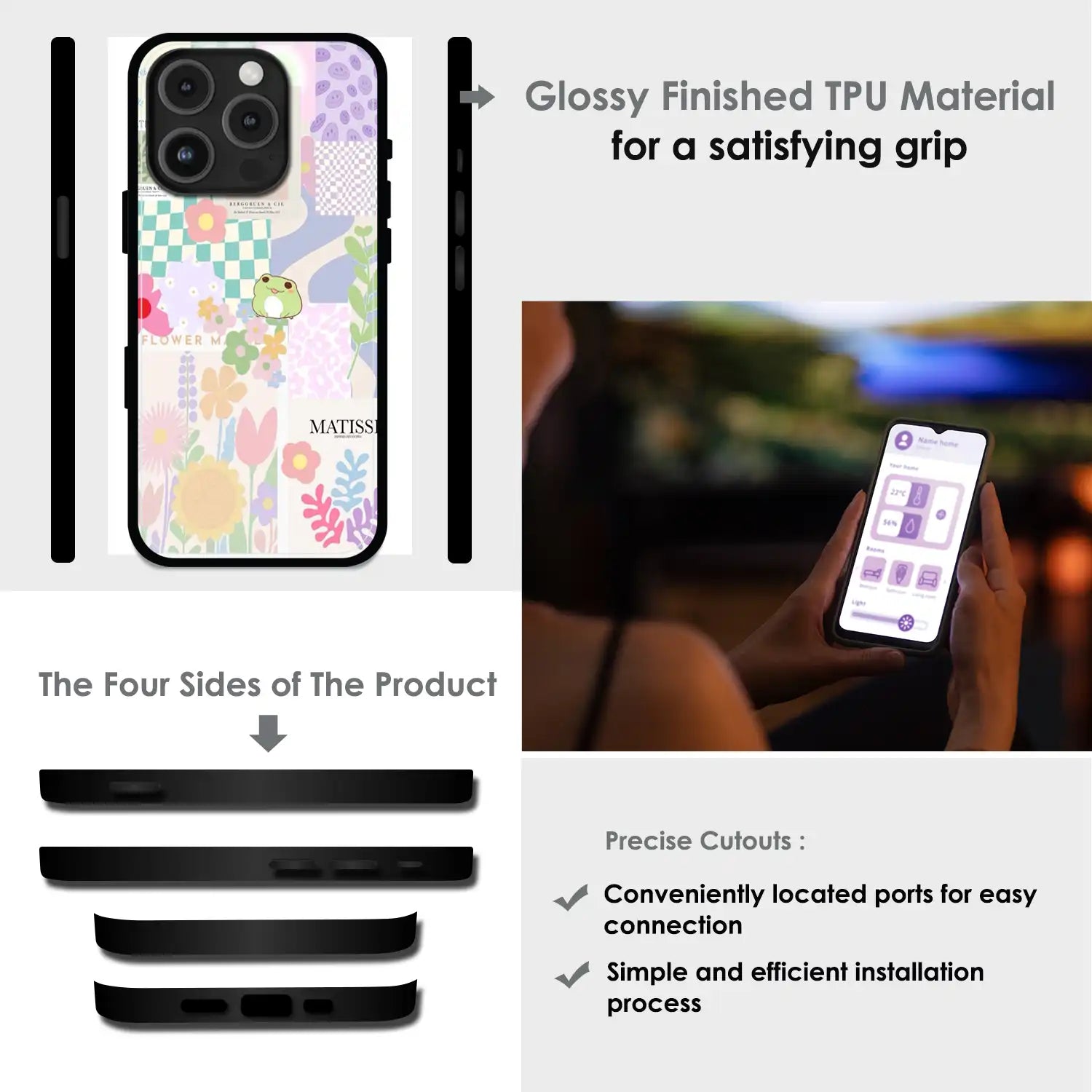 Cute Pastel Floral Collage Art - Glossy Metal Silicone Case For Apple iPhone Infographic