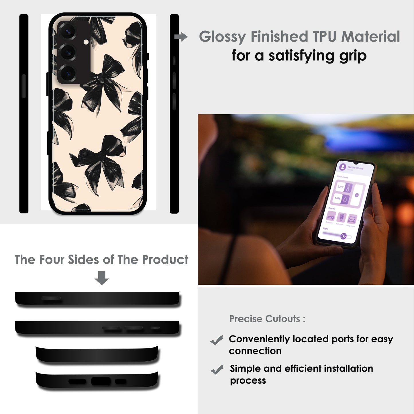 Black Bows - Glossy Metal Silicone Cases for Samsung