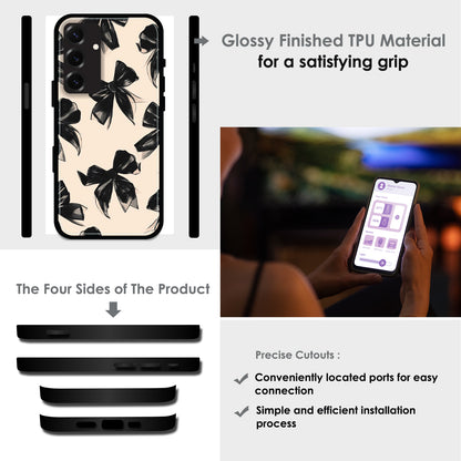 Black Bows - Glossy Metal Silicone Cases for Samsung