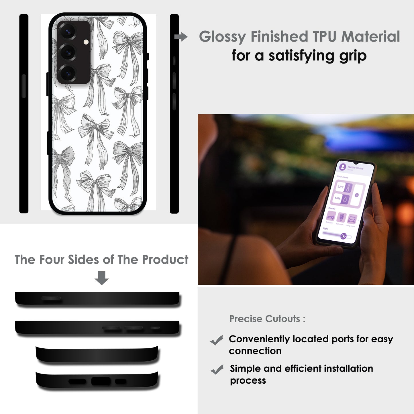 White Bows - Glossy Metal Silicone Cases for Samsung