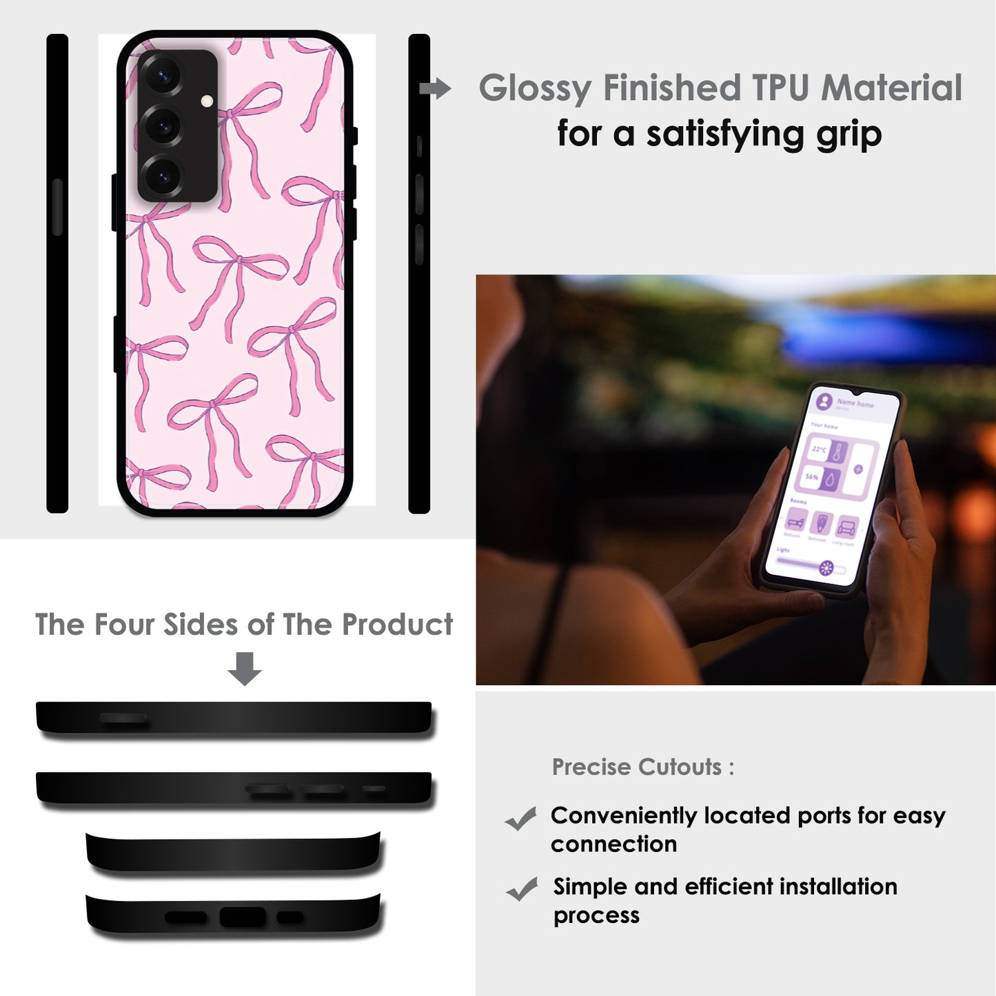 Pink Bows - Glossy Metal Silicone Cases for Samsung