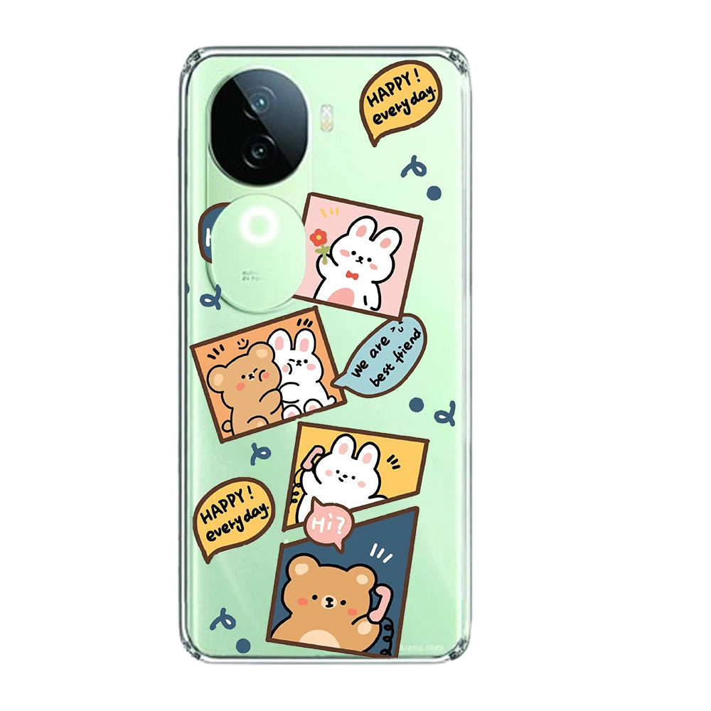 Happy Rabit And Bear - Clear Printed Silicone Case For IQOO Infographic
