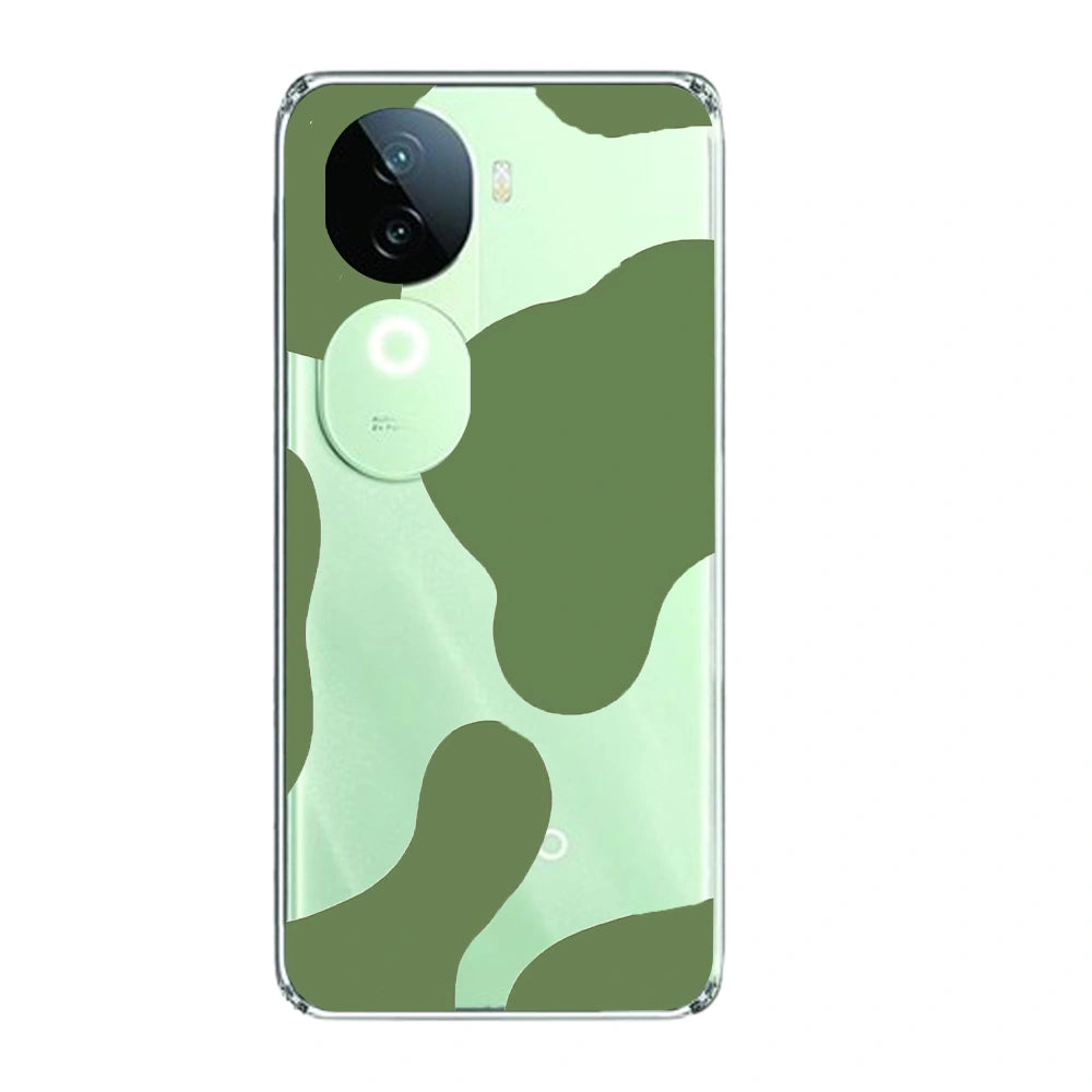 Olive Green Cow Print - Clear Printed Silicone Case For IQOO Infographic