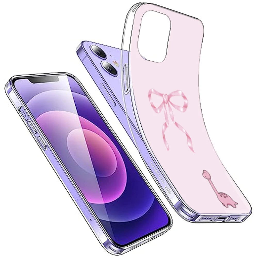 Cute Pink Dino Bow - Printed Silicone Case For Apple iPhone Infographic