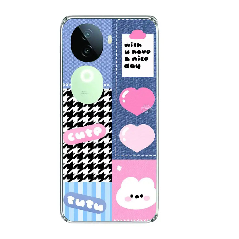 Cute Pink Bear Collage - Printed Silicone Case For IQOO Infographic