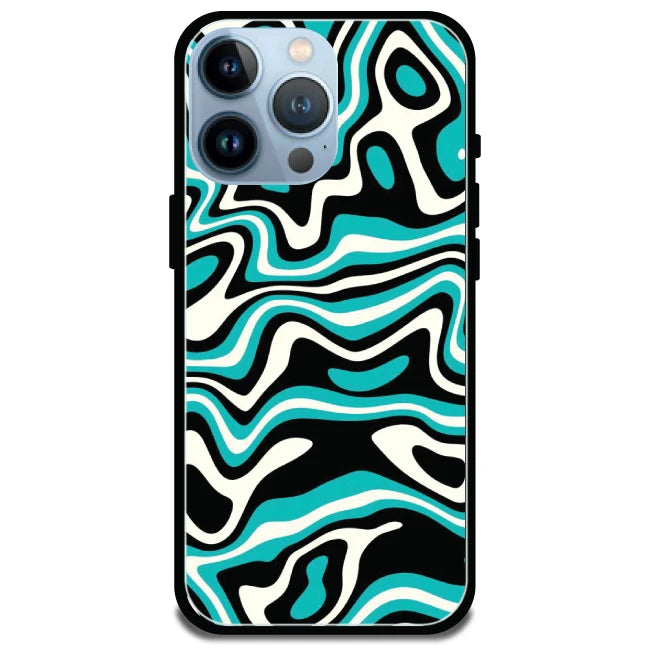  Blue And Black Waves - Glossy Metal Silicone Case For Apple iPhone Models- Apple iPhone 15 Pro Max