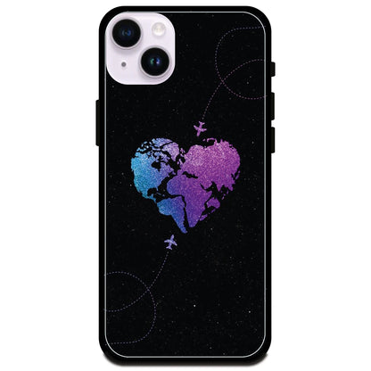 Travel Heart - Glossy Metal Silicone Case For Apple iPhone Models- Apple iPhone 15 Plus