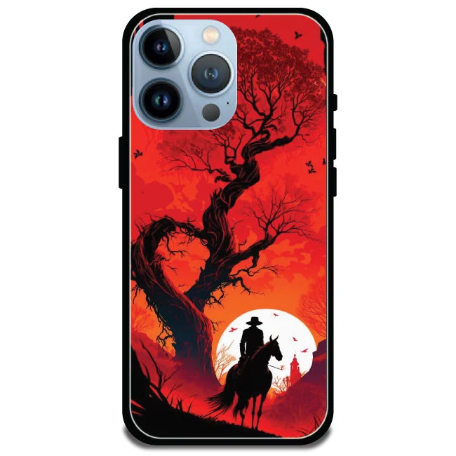 Cowboy & The Sunset  - Glossy Metal Silicone Case For Apple iPhone Models- Apple iPhone 15 Pro Max