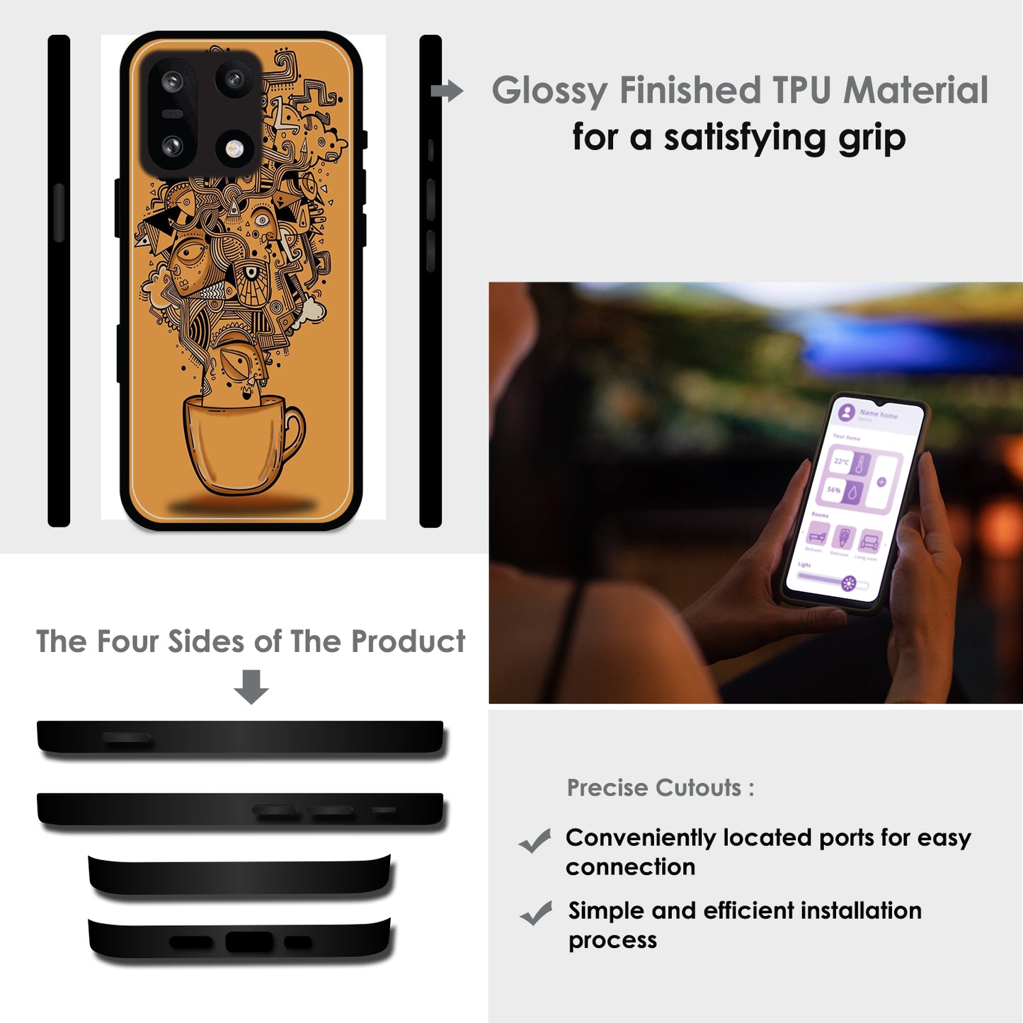 Abstract Coffee Doodle - Glossy Metal Silicone Cases for OnePlus Models
