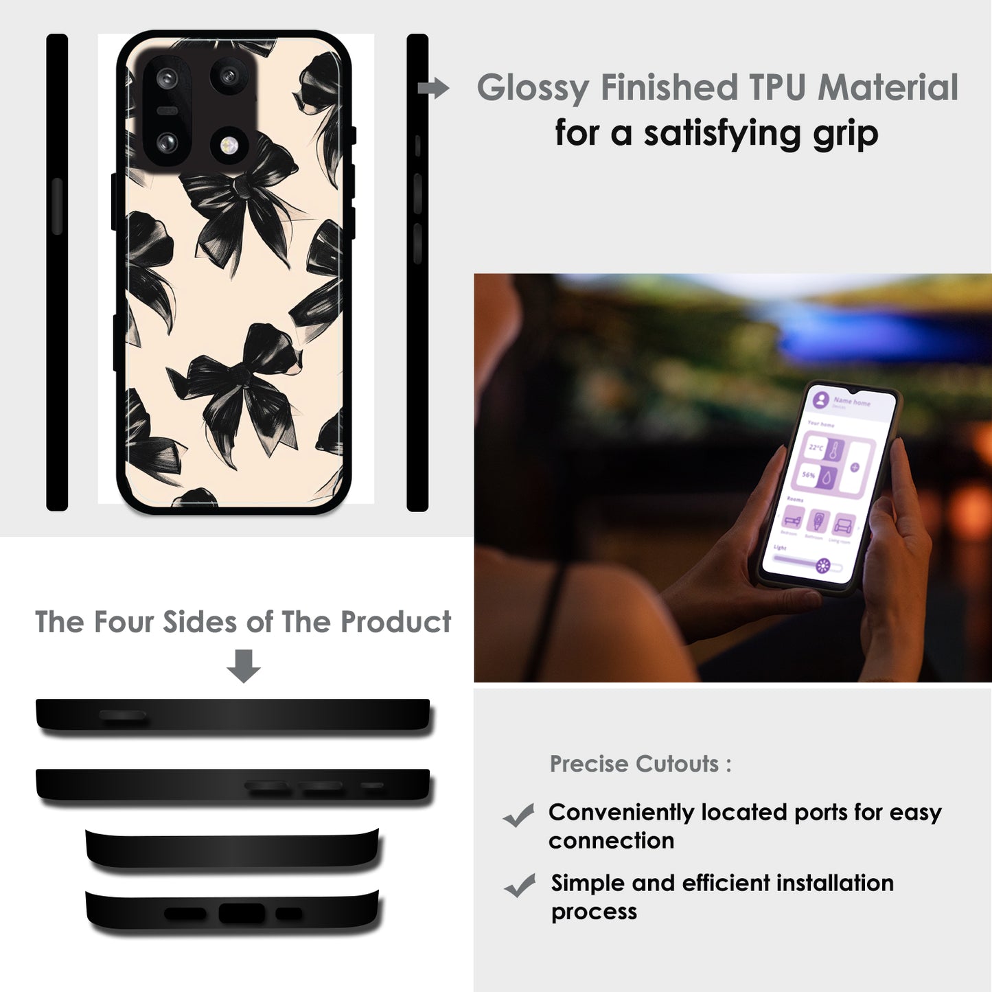 Black Bows - Glossy Metal Silicone Cases for Oneplus