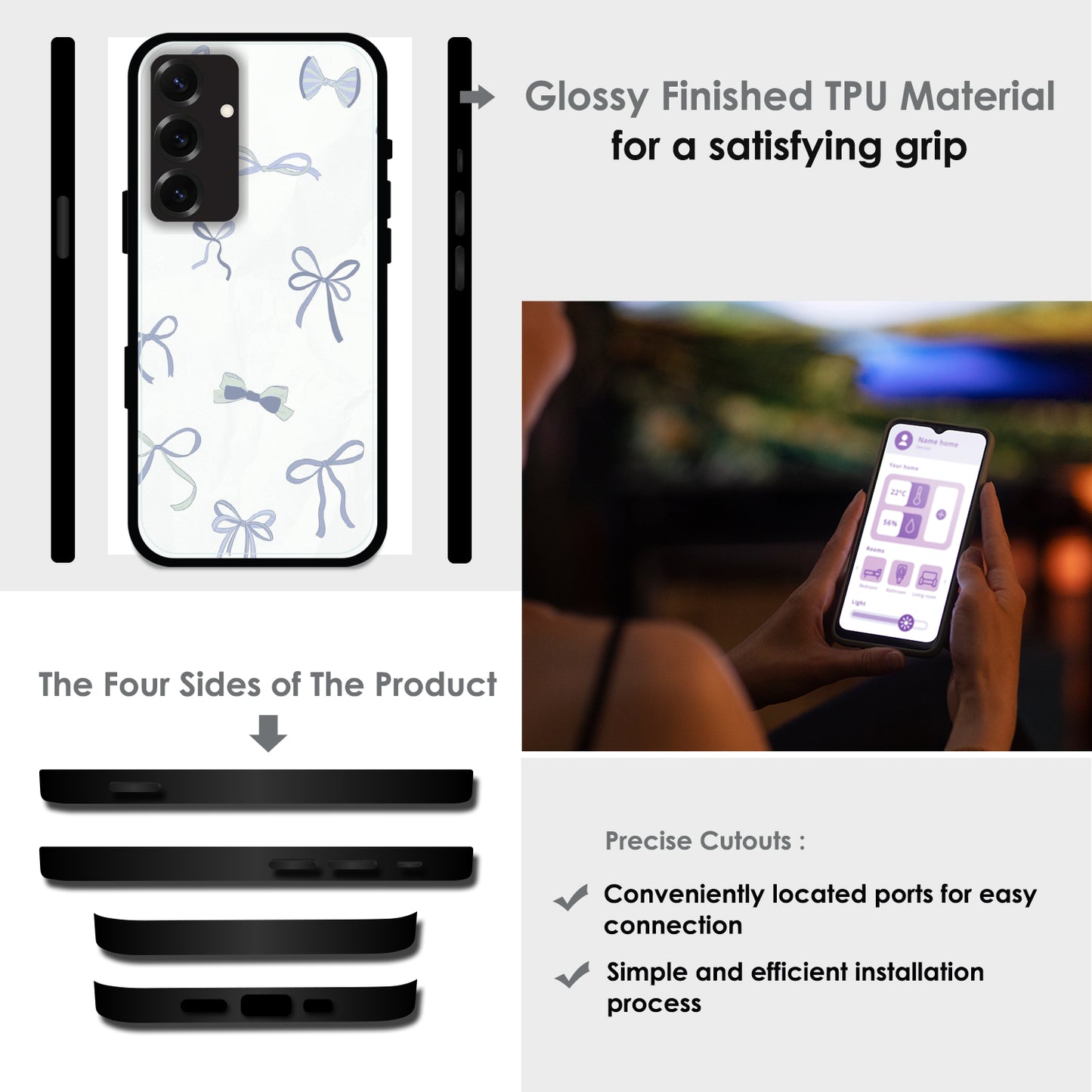 Blue Bows - Glossy Metal Silicone Cases for Samsung