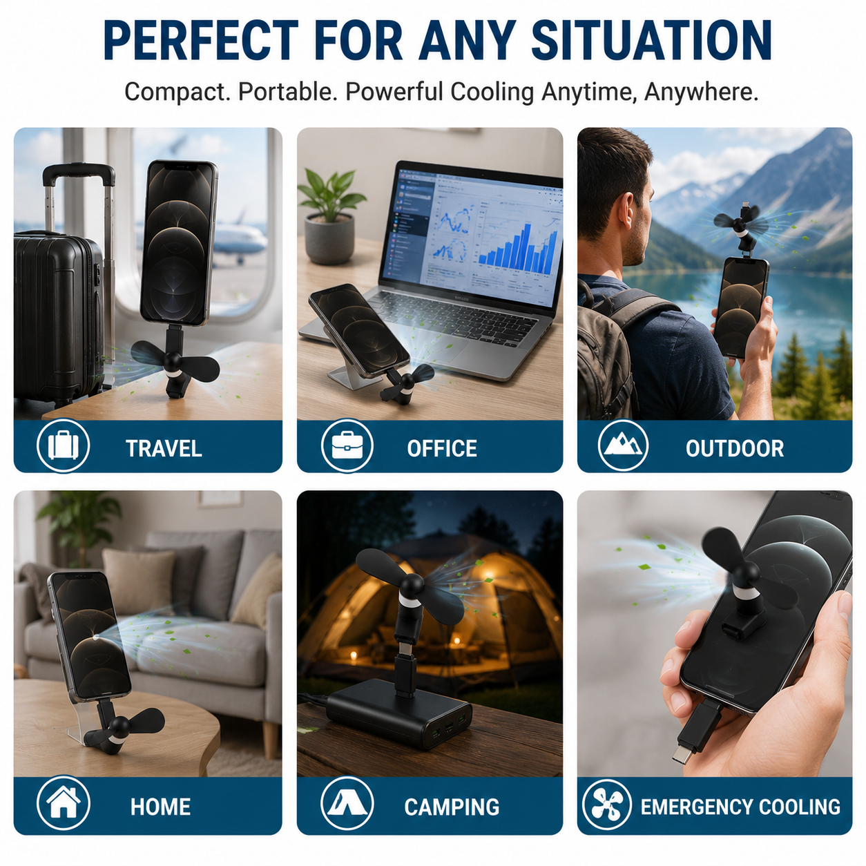 C-Type Mobile Fan Pack of 6 (Black)
