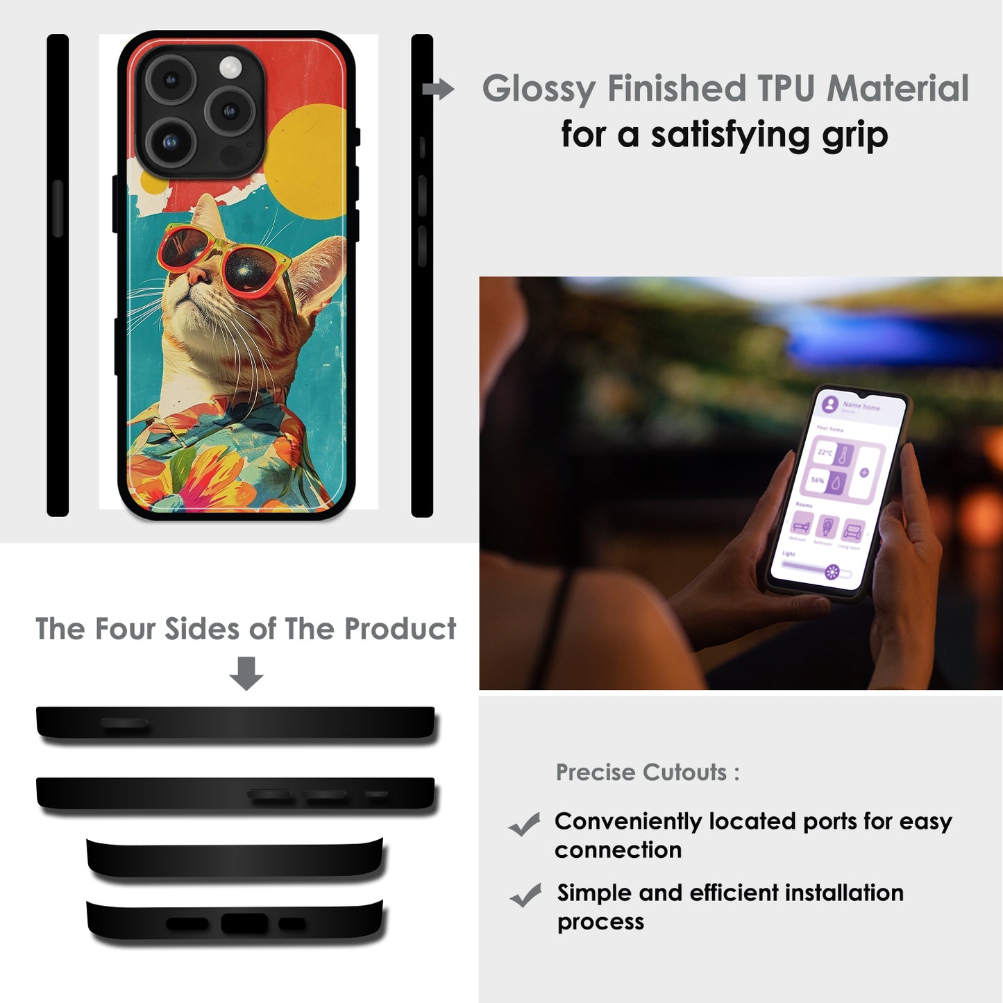 Cool Cat Summer - Glossy Metal Silicone Cases for Apple iPhone
