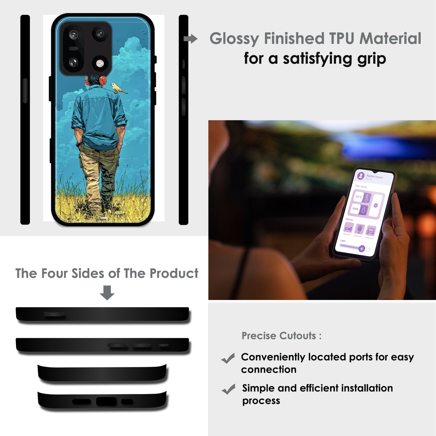 Dreamer in Blue Clouds - Glossy Metal Silicone Cases for OnePlus Models