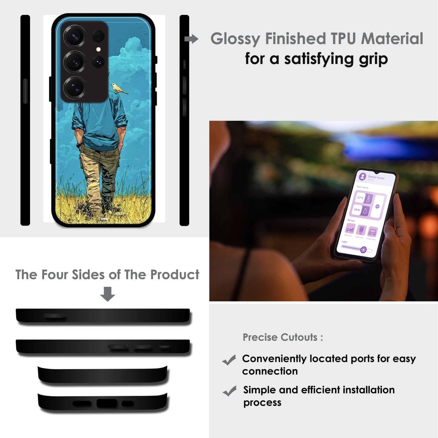 Dreamer in Blue Clouds - Glossy Metal Silicone Cases for Samsung Models