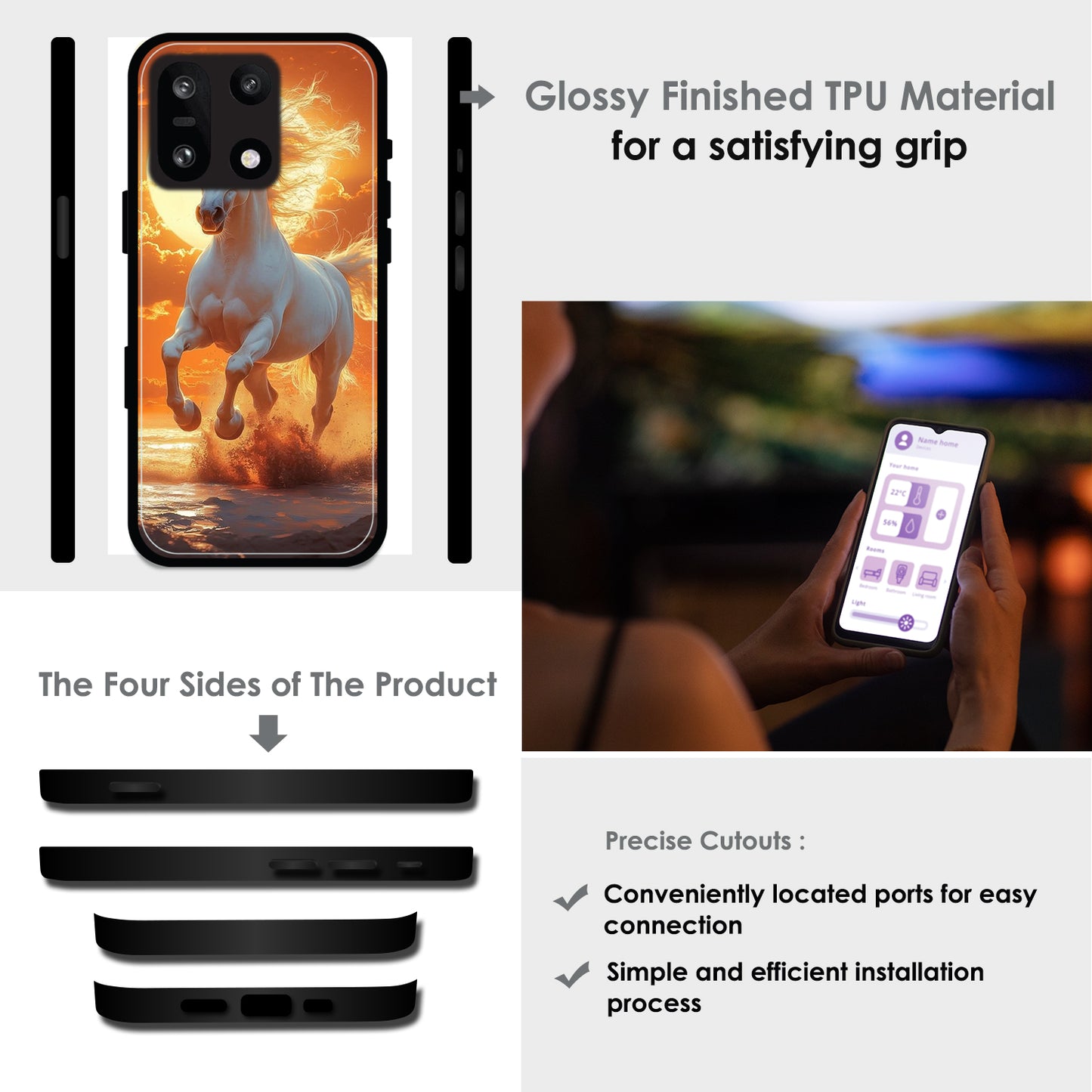 Majestic White Horse Sunset - Glossy Metal Silicone Cases for OnePlus Models