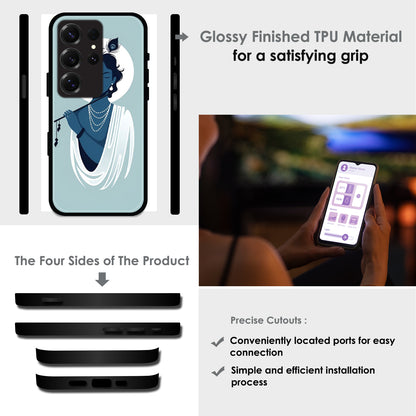 Minimal Krishna Flute Art - Glossy Metal Silicone Cases for Samsung Models