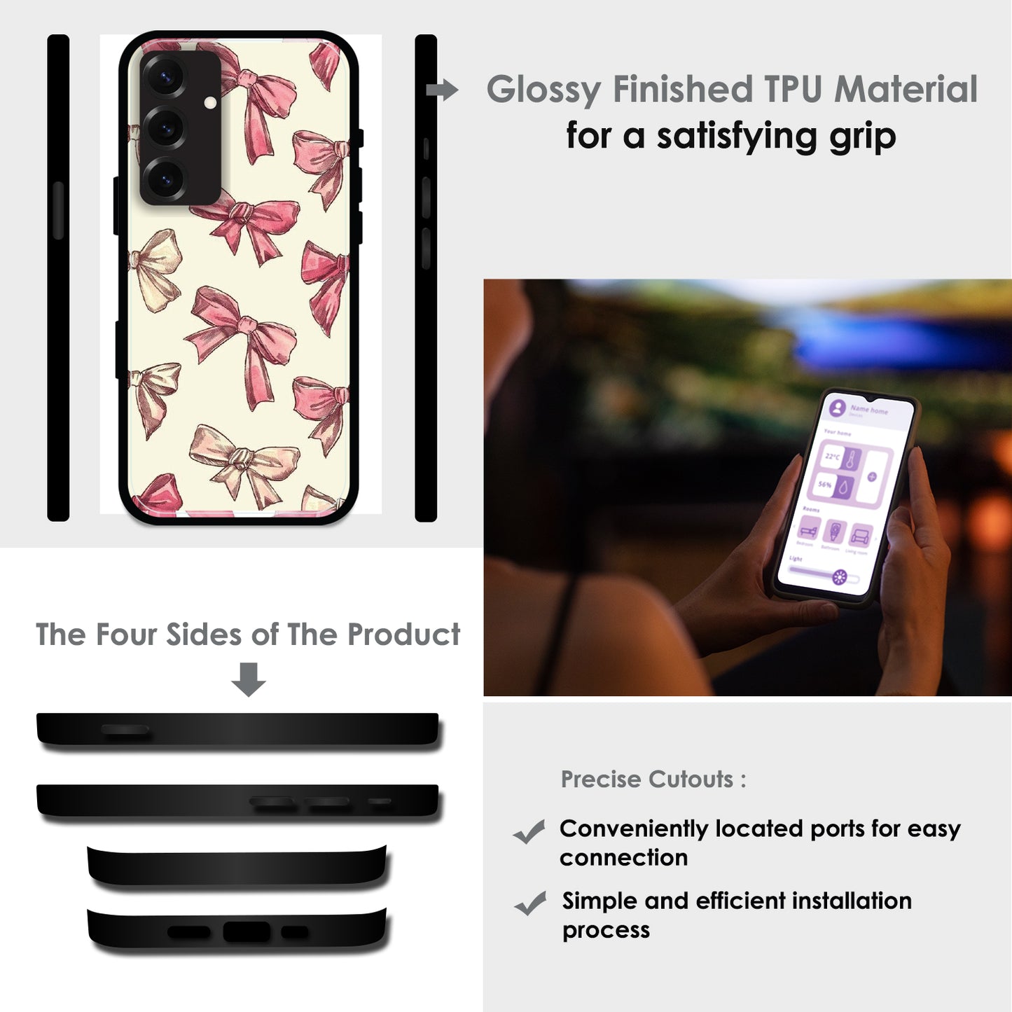 Pastel Pink Bows - Glossy Metal Silicone Cases for Samsung
