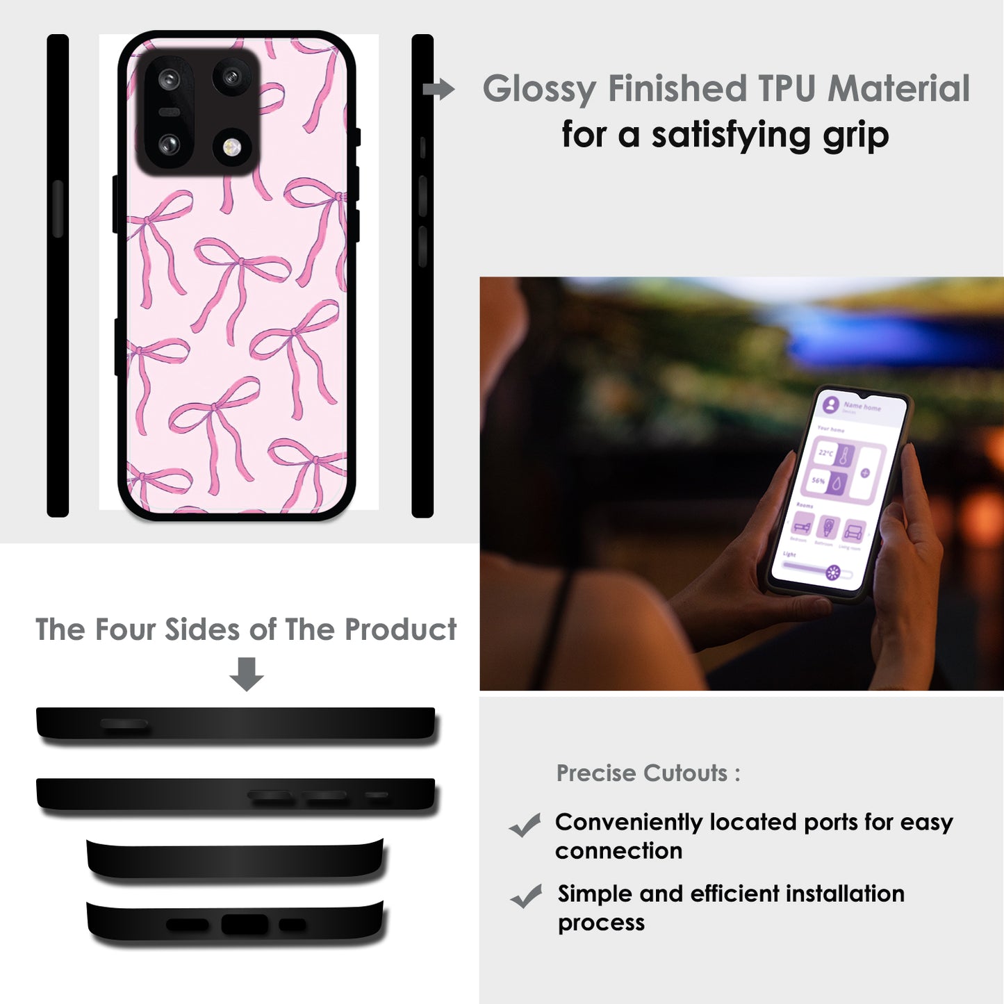 Pink Bows - Glossy Metal Silicone Cases for Oneplus