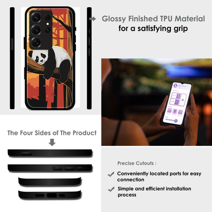 Sleeping Panda Sunset - Glossy Metal Silicone Cases for Samsung Models