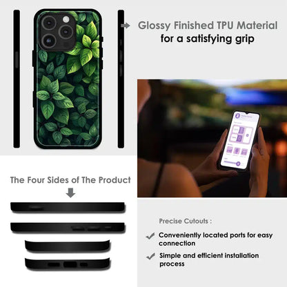 Lush Green Leaf Pattern - Glossy Metal Silicone Case For Apple iPhone Infographic