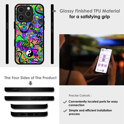 Psychedelic Rainbow Doodle - Glossy Metal Silicone Case For Apple iPhone Infographic