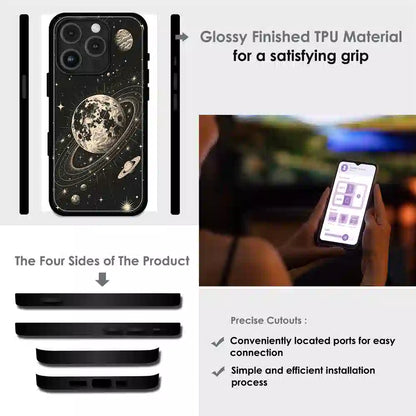 Celestial Planet Orbit - Glossy Metal Silicone Case For Apple iPhone Infographic