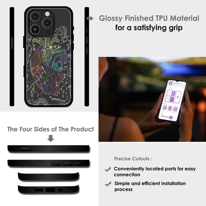 Anatomical Heart Line Art - Glossy Metal Silicone Case For Apple iPhone Infographic