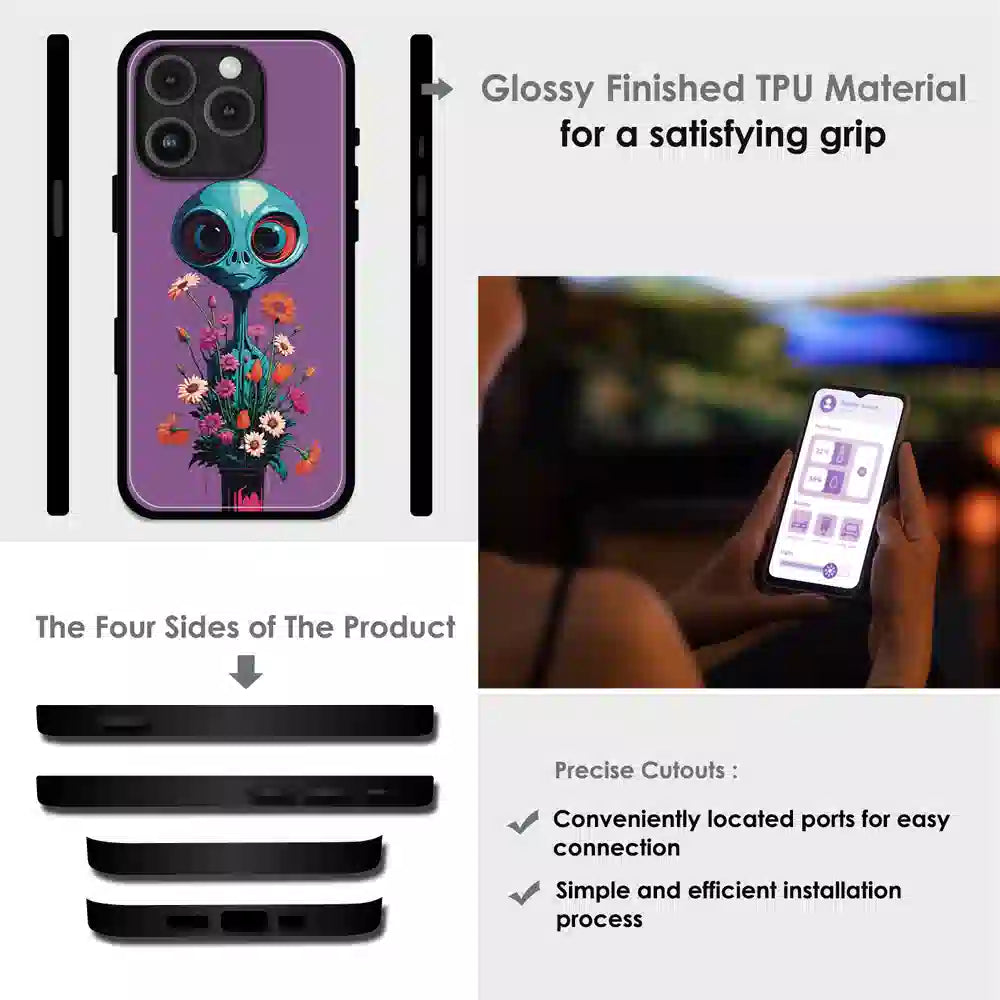 Floral Alien Fantasy - Glossy Metal Silicone Case For Apple iPhone Infographic