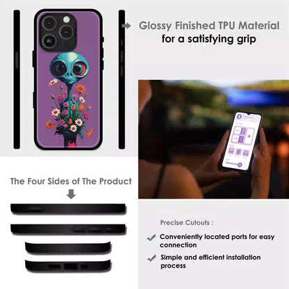 Floral Alien Fantasy - Glossy Metal Silicone Case For Apple iPhone Infographic