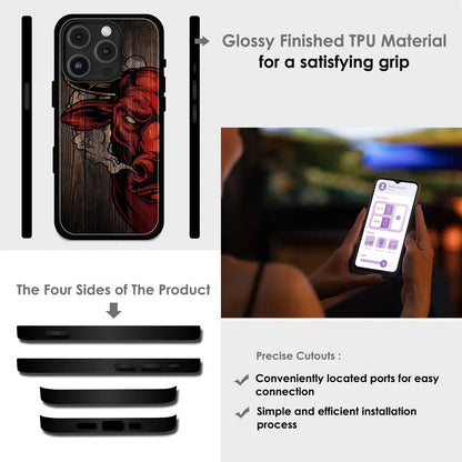 Abstract Red Mask Wood Art - Glossy Metal Silicone Case For Apple iPhone Infographic