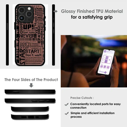 Never Give Up Typography - Glossy Metal Silicone Case For Apple iPhone Infographic