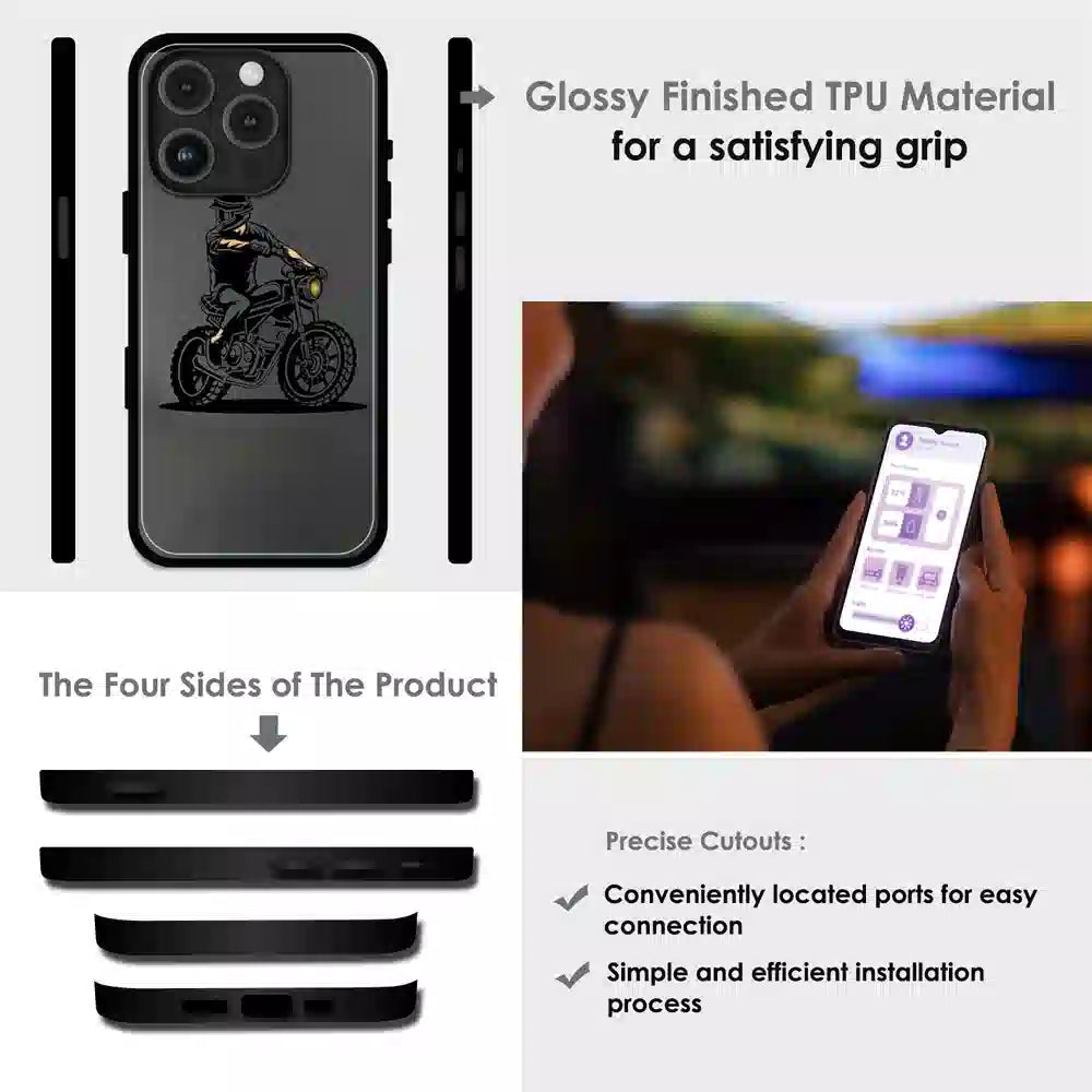 Vintage Biker Rider Art - Glossy Metal Silicone Case For Apple iPhone Infographic