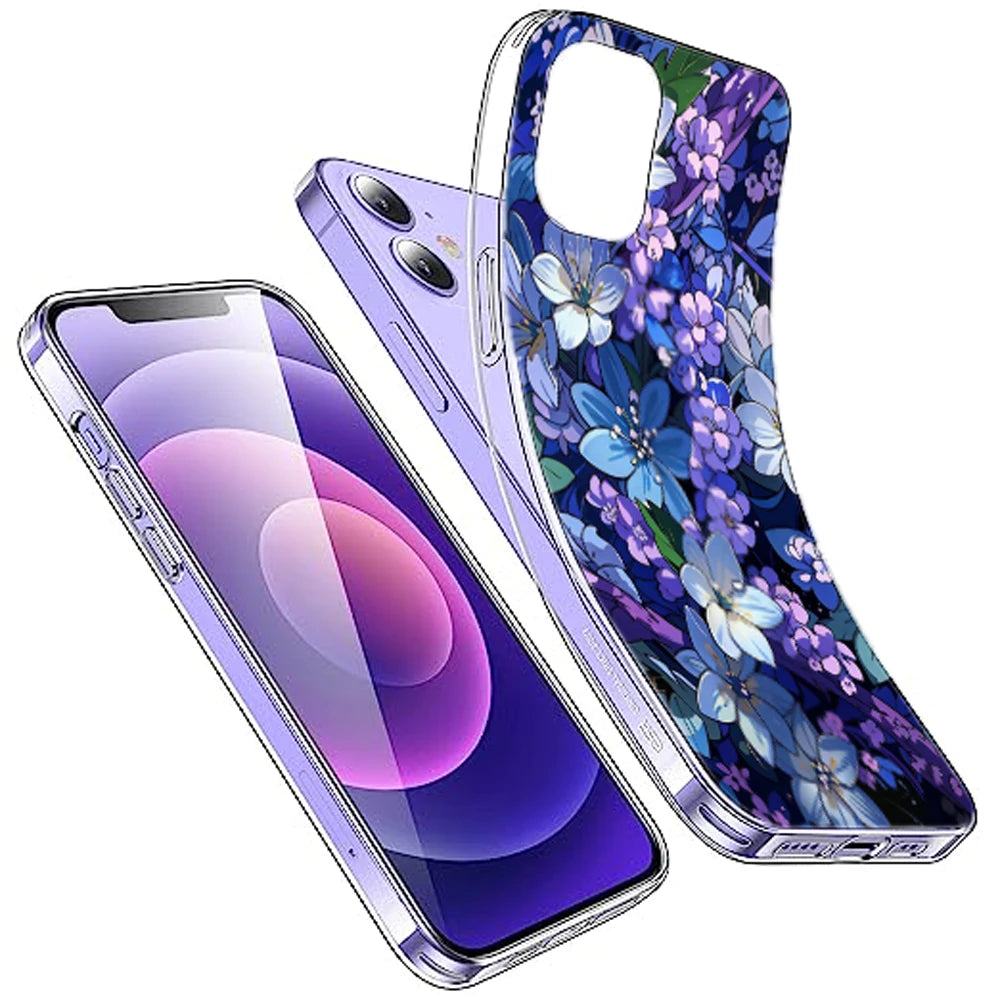 Midnight Blue Floral Garden - Printed Silicone Case For Apple iPhone Infographic