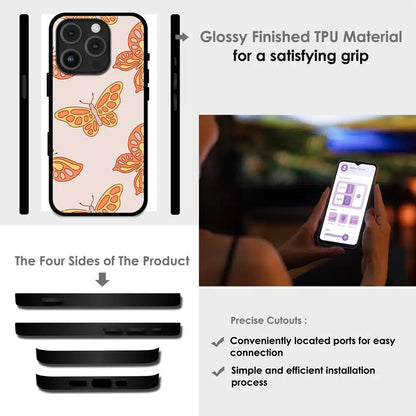 Soft Peach Butterfly Pattern - Glossy Metal Silicone Case For Apple iPhone Infographic