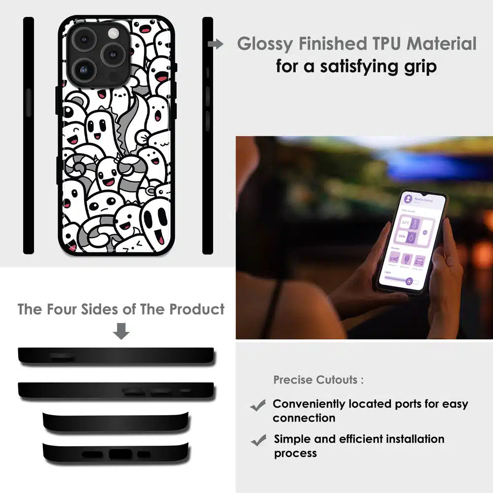 Cute Ghost Crowd - Glossy Metal Silicone Case For Apple iPhone Infographic