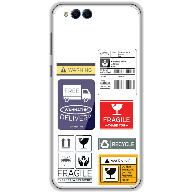 Caution Labels - Clear Printed Case For Honor Models honor 7x
