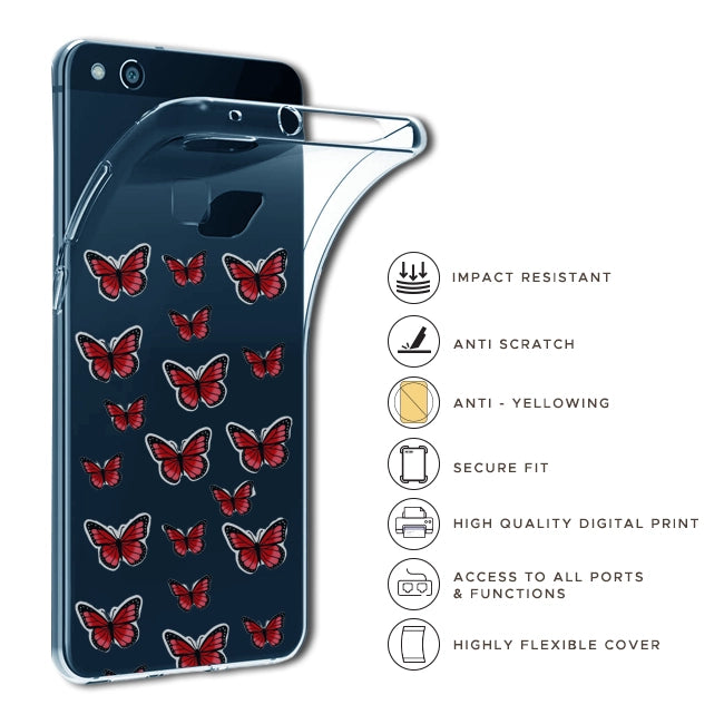 Red Butterfly - Clear Printed Silicone Case For Samsung Models infographic