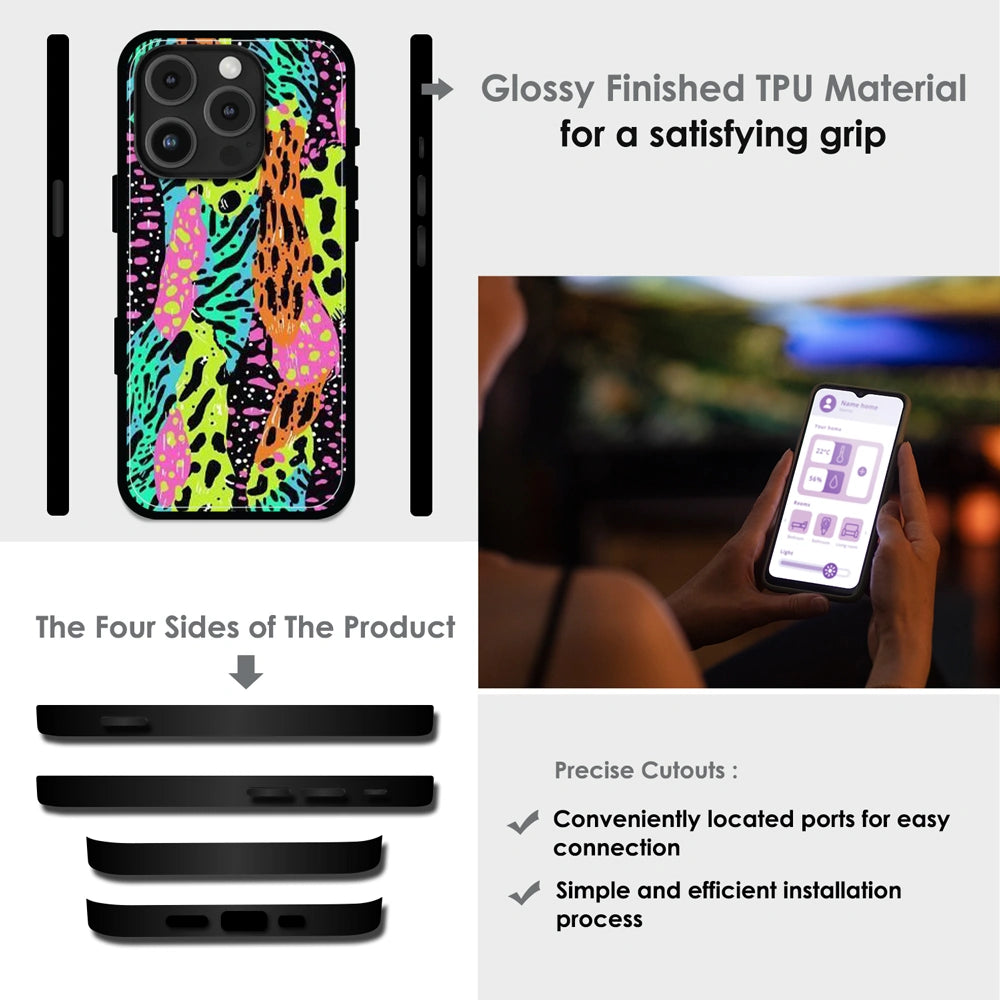 Colorful Artistic Paint Splash - Glossy Metal Silicone Case For Apple iPhone Infographic
