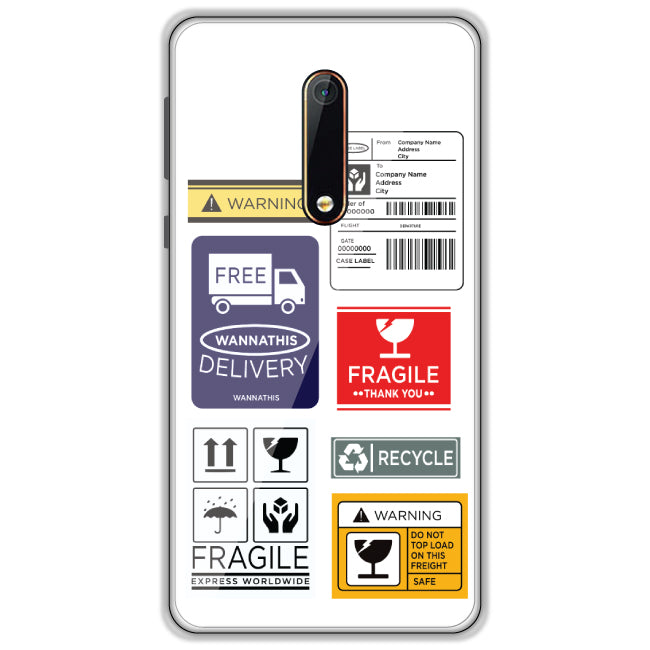 Caution Labels - Clear Printed Case For Nokia Models nokia 6.1 2018